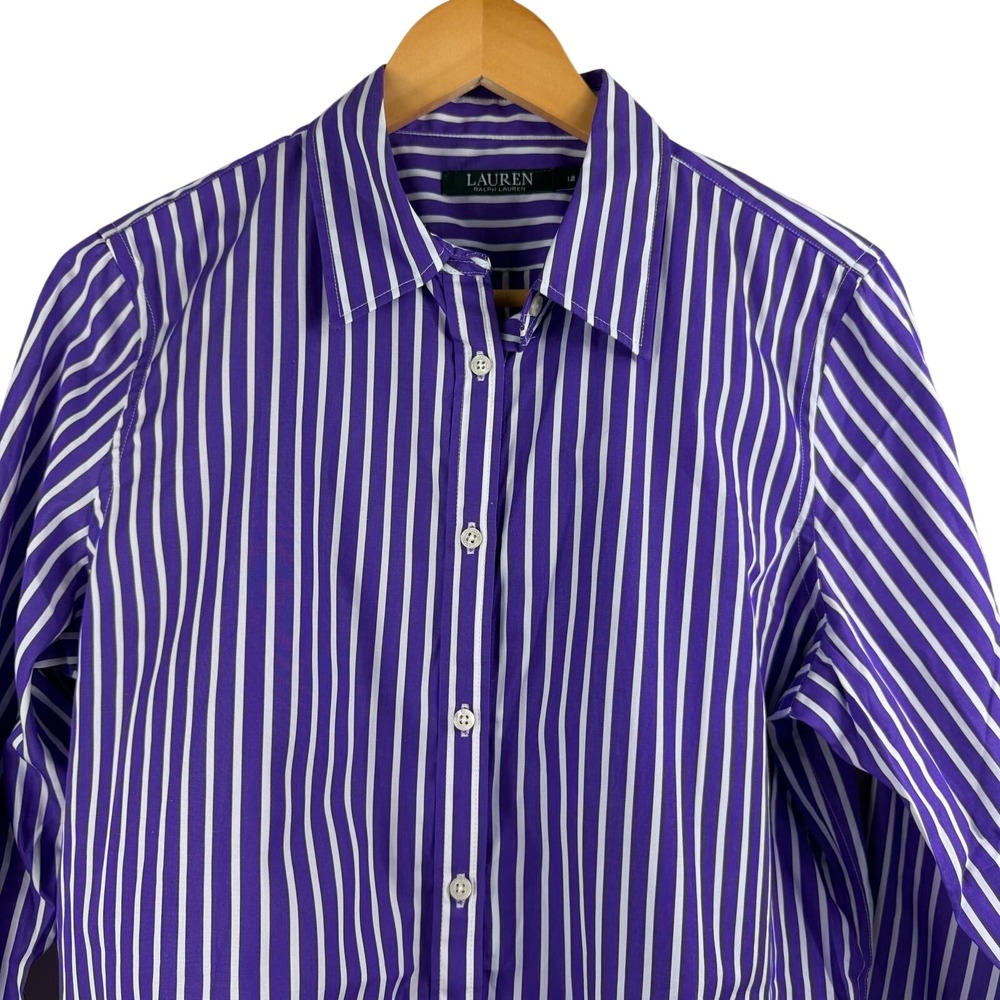 Lauren Ralph Lauren Purple Striped Button Down Shirt 12 Preppy Office Classic - Picture 3 of 8